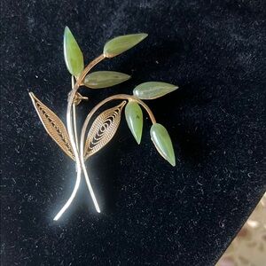 Vintage Jade Leaves on a Branch Brooch